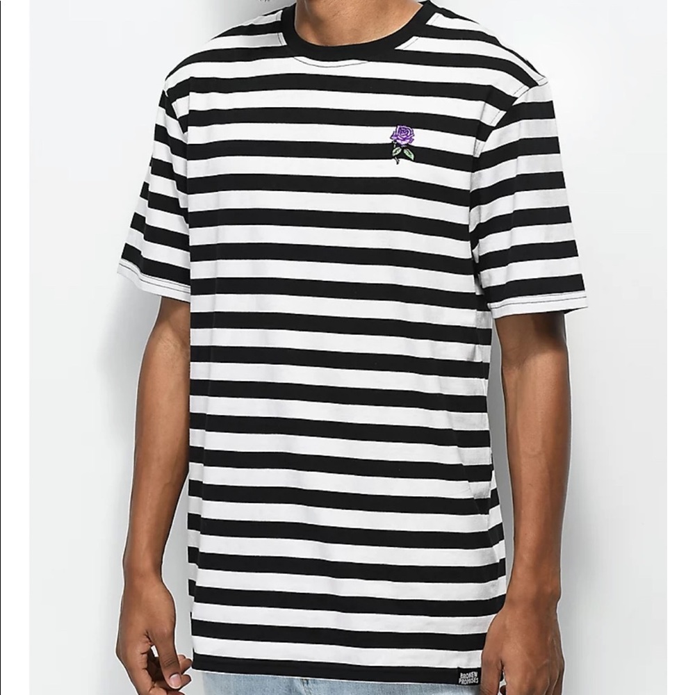 Broken Promises Striped Rose T Shirt MED